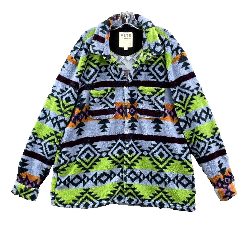 VSTR Premium Sherpa Fleece Shirt Jacket Men XL Aztec Southwestern Outdoor Winter